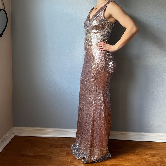 Crystal Doll Pink Sequined Ombre Body Con Prom Dress | Juniors 7 - Picture 6 of 13